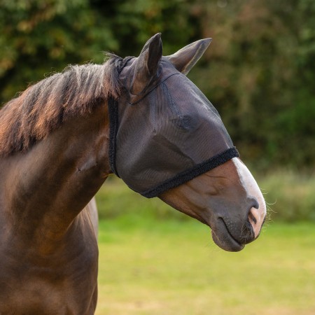 Mascara antimoscas con protección de orejas para caballo , potro o poni.