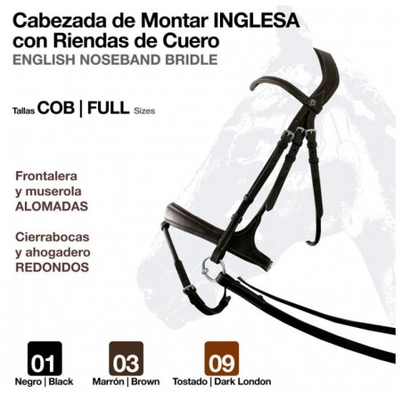 OT Cabezada de Montar Inglesa con Riendas de Cuero de Zaldi Negro Talla Full