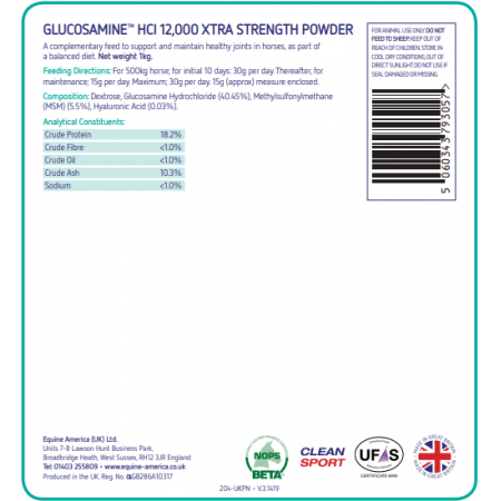 Glucosamine HCl 12,000 Xtra Strength Powder 1kg de EQUINE AMERICA
