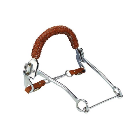Hackamore para caballo con muserola de cuero trenzado