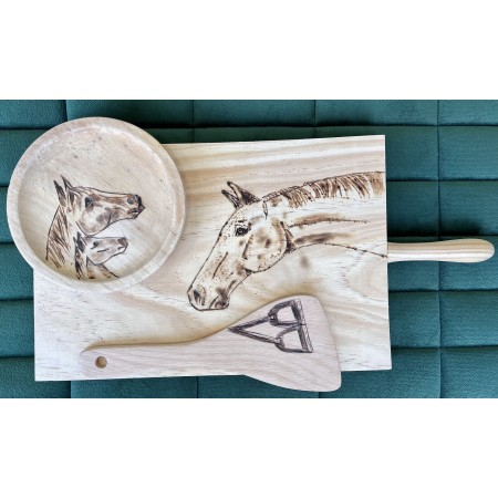 Juego de Madera Tabla, Pala y  Cuenco Dibujados a Mano