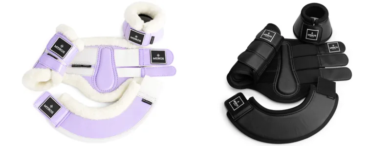 Juego de protectores y campanas para caballo en dos colores
